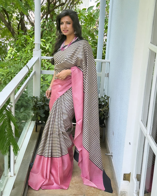 EE-X00869 Pink Tussar Silk sari