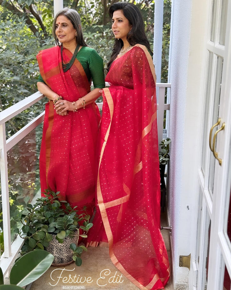 EE-W13452 Red Matka Sari