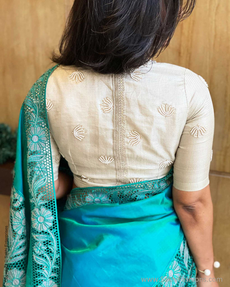Turquoise Blue Kanchi Silk designer Cutwork Saree | Sakhi Fashions ...