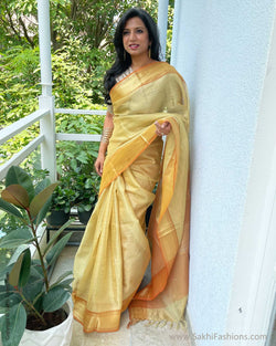 EE-W01775 Gold Tissue Sari