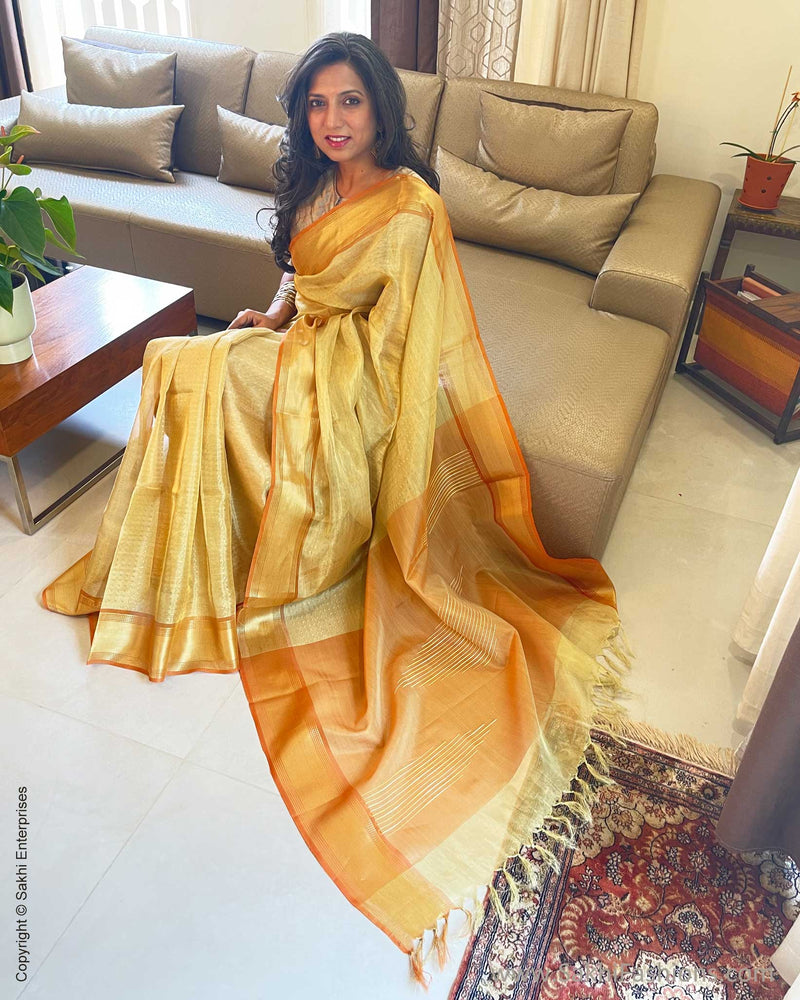 EE-W01775 Gold Tissue Sari