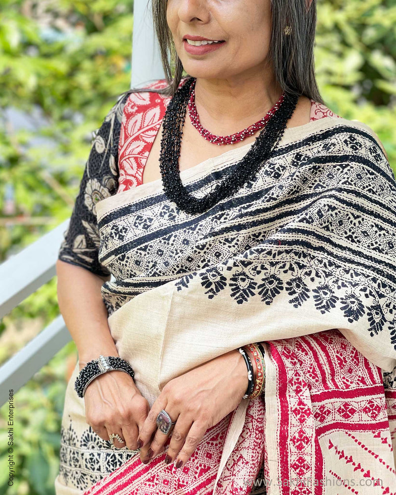 EE-W00782 Tussar silk Kantha Sari