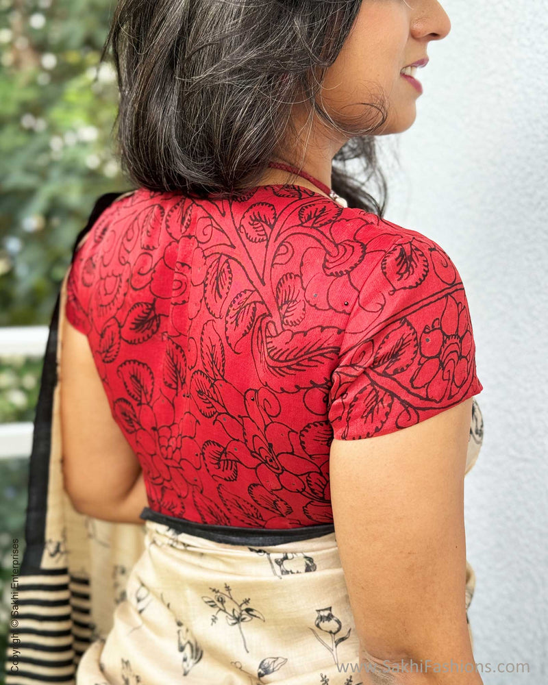 BL-W11271 Red Organza Kalamkari Blouse