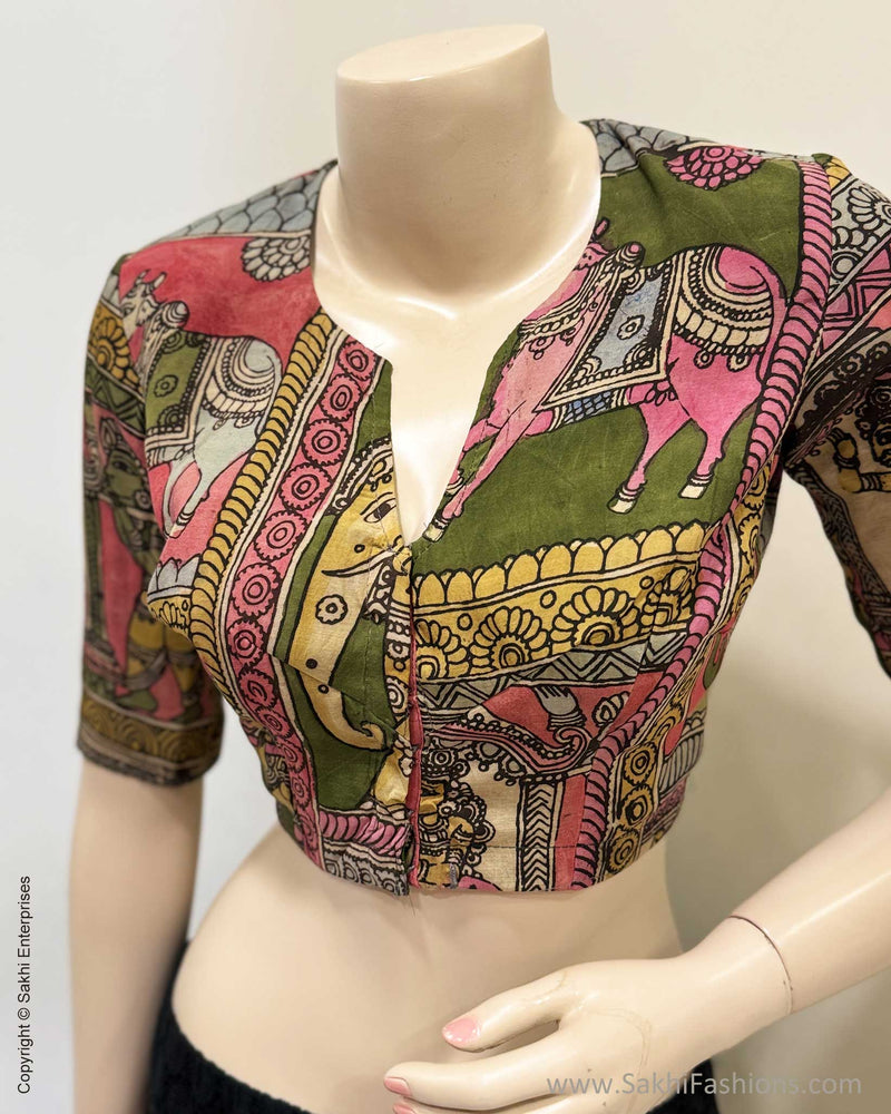 BL-X02894 Green Pink Silk Kalamkari