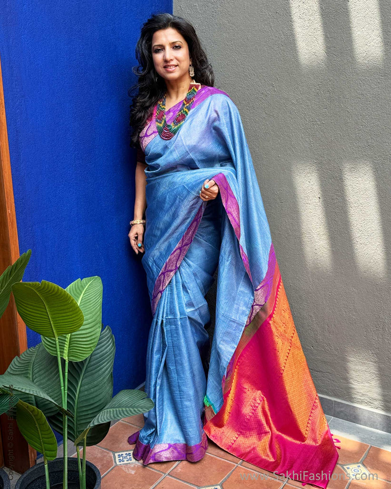 EE-X04324 Tussar Kanchi Collage Sari