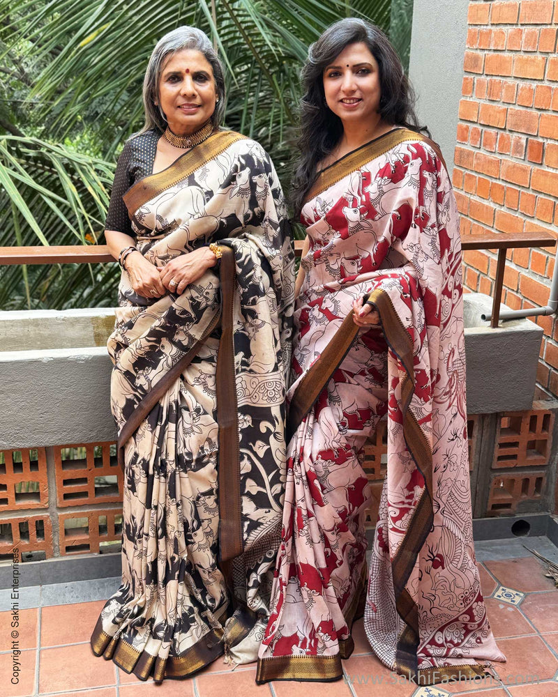 EE-X06754 Red Nandi Kalamkari Sari