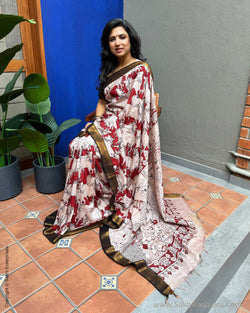 EE-X06754 Red Nandi Kalamkari Sari