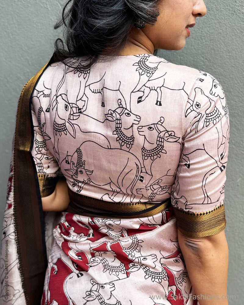 EE-X06754 Red Nandi Kalamkari Sari