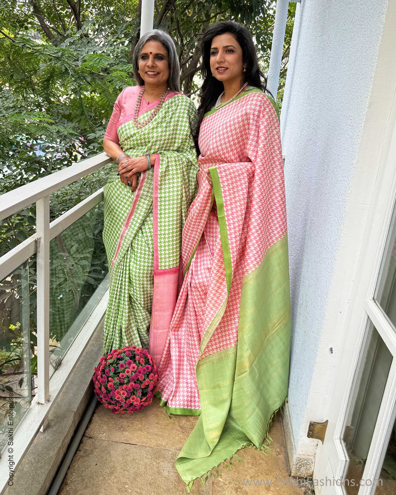 EE-X07489 Pink Houndstooth Kanchi Sari