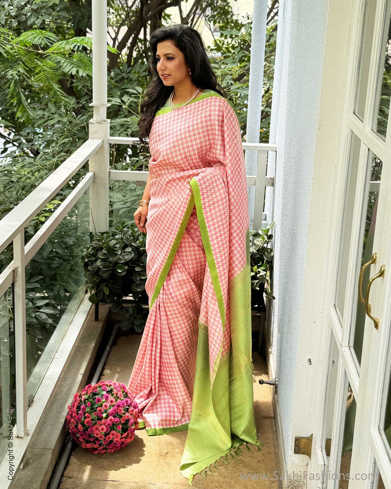 EE-X07489 Pink Houndstooth Kanchi Sari