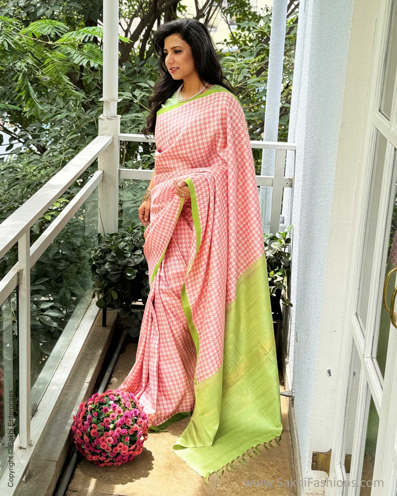 EE-X07489 Pink Houndstooth Kanchi Sari