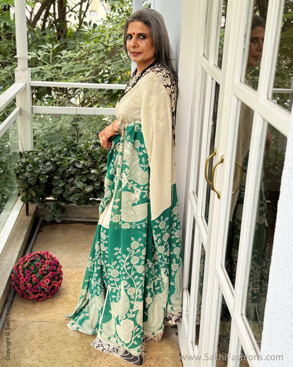 EE-X06957 Green Georgette Kalamkari