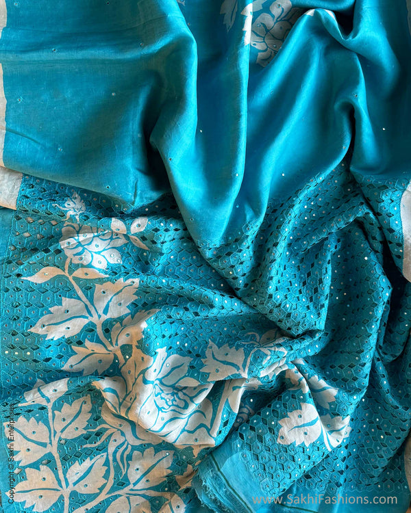 DP-X09956 Turquoise Cutwork Batik Sari