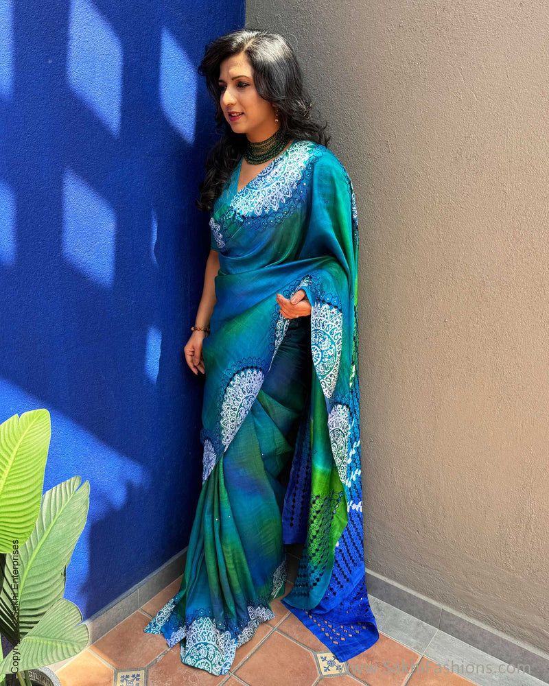 EE-X05423 Blue Cutwork sari