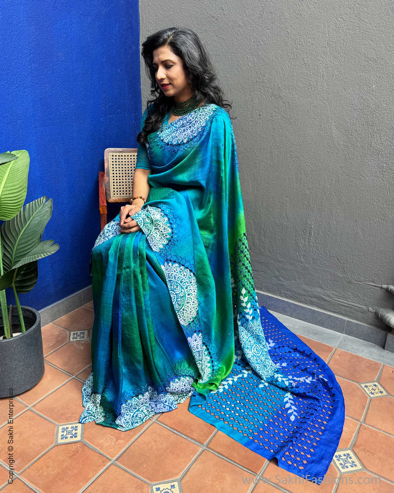 EE-X05423 Blue Cutwork sari