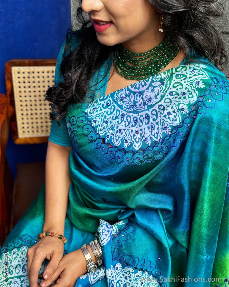 EE-X05423 Blue Cutwork sari