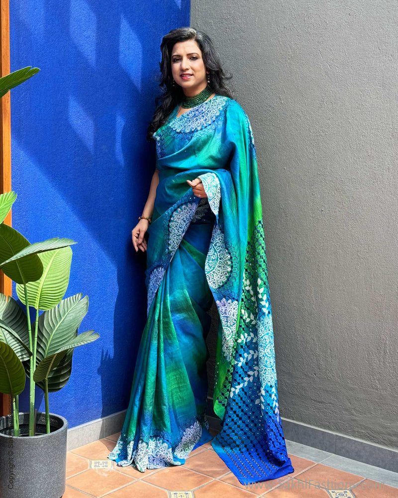 EE-X05423 Blue Cutwork sari