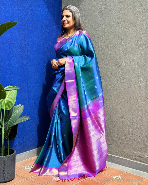 EE-X04479 Peacock Blue Kanchi Saree