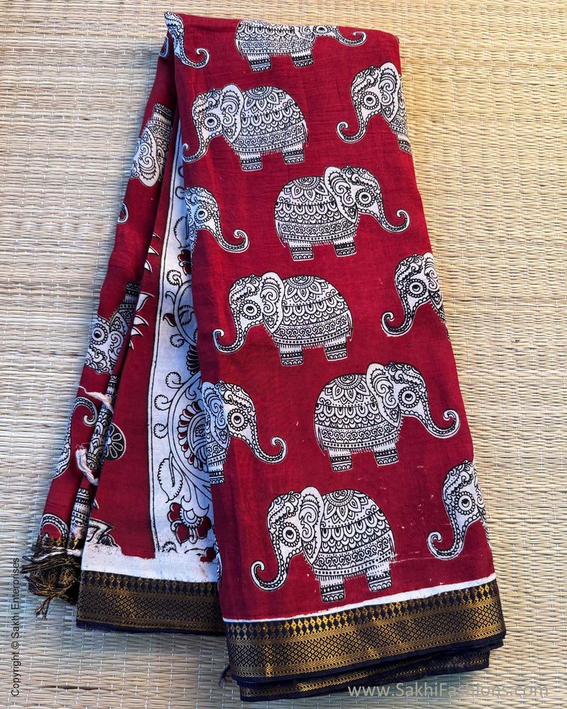 DP-X13957 Red Kalamkari Saree