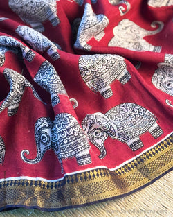 DP-X13957 Red Kalamkari Saree