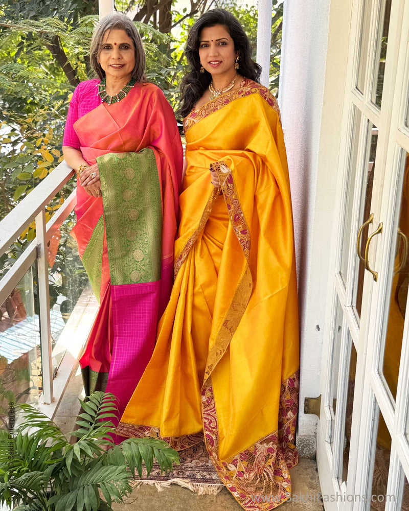 EE-X14575 Yellow Kalamkari Cutwork sari