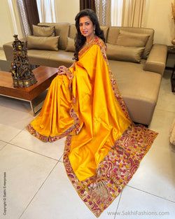 EE-X14575 Yellow Kalamkari Cutwork sari