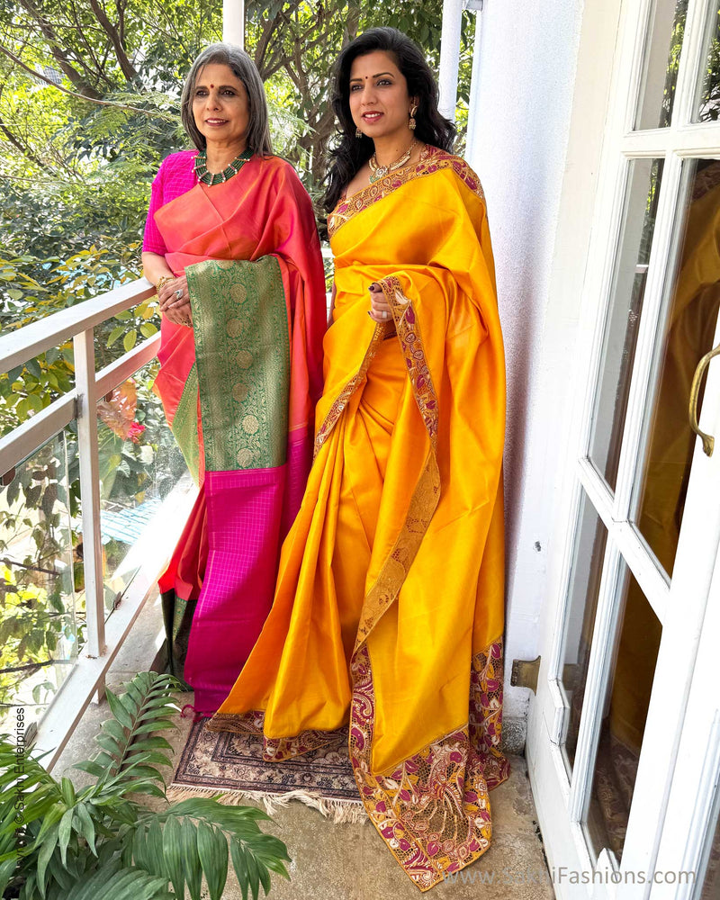 EE-X14575 Yellow Kalamkari Cutwork sari