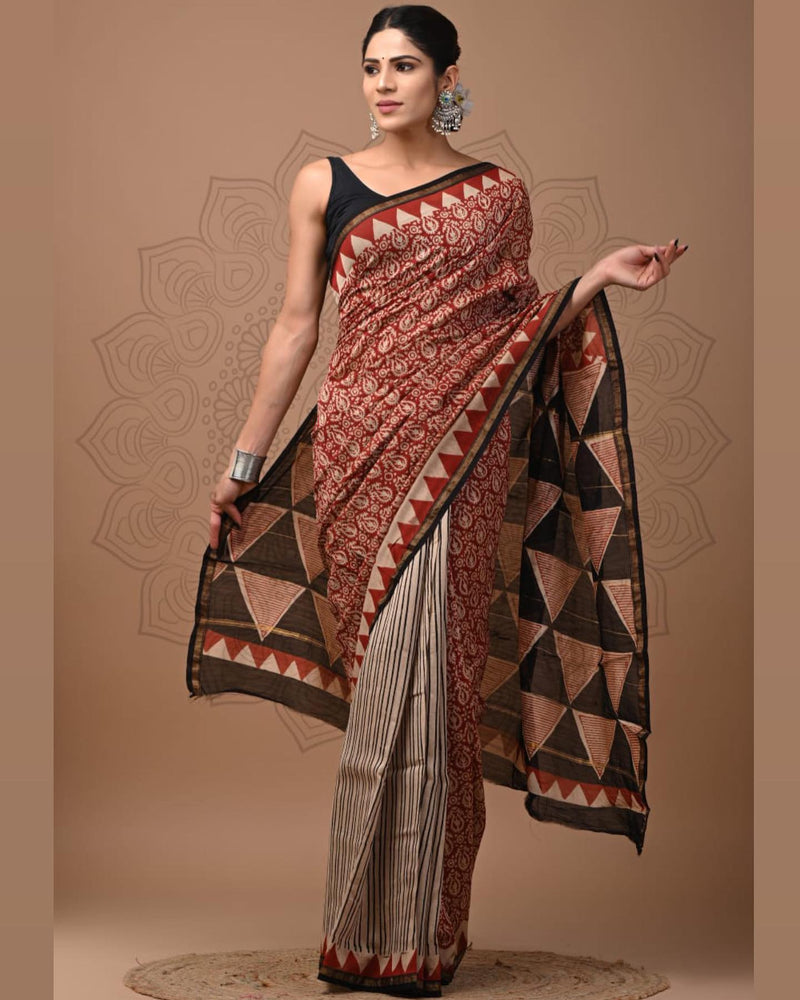 Buy Black ek naal Chanderi Silk Saree SH-312 Online in India