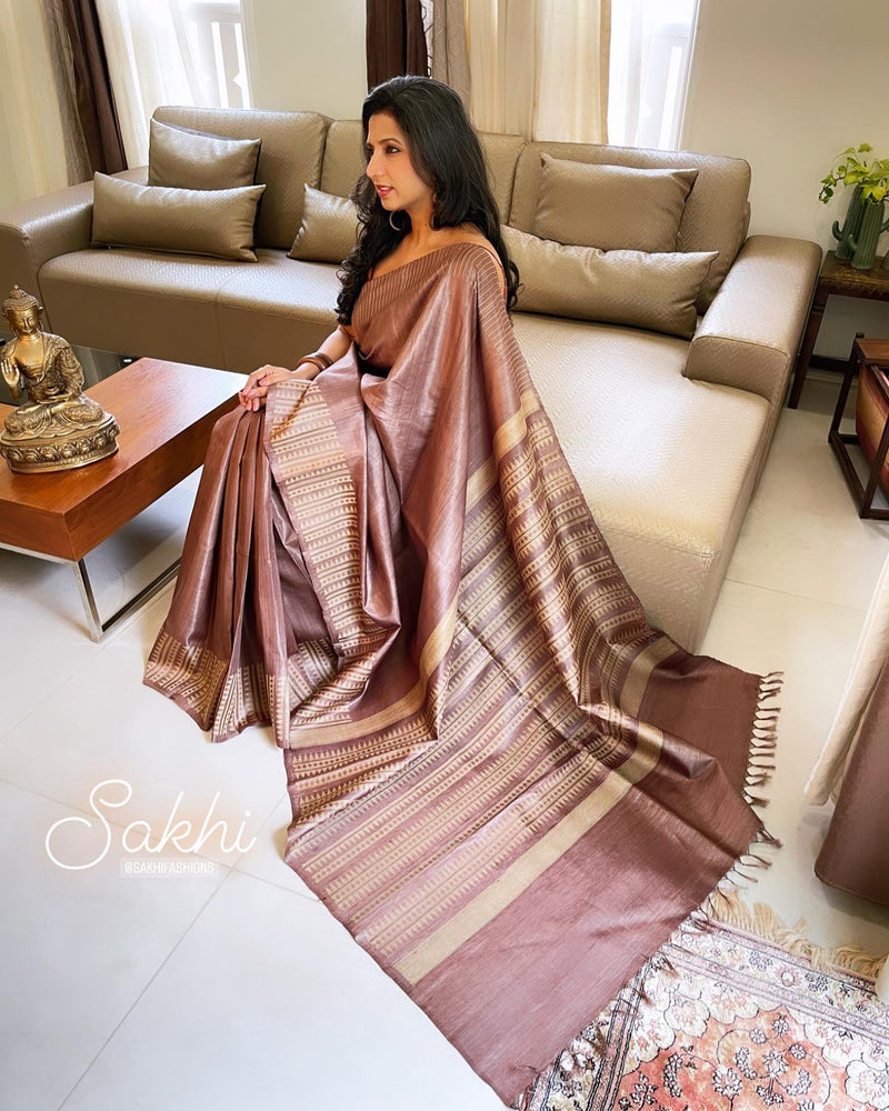 EE-W09247 Brown Tussar Sari