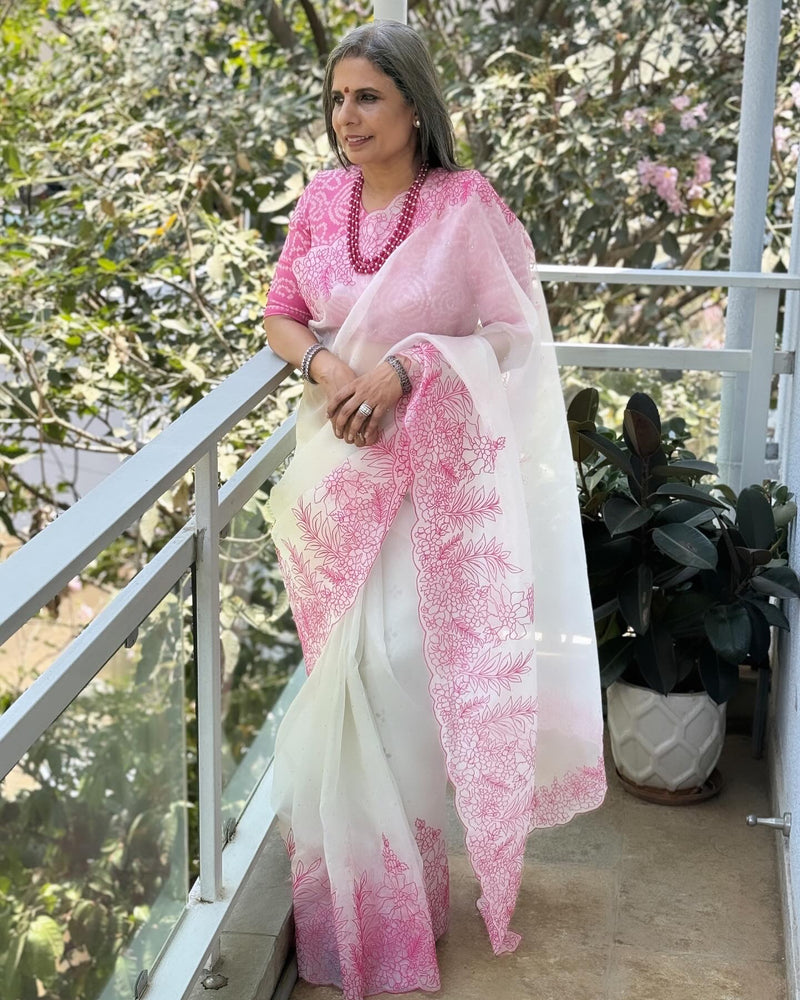 EE-W18985 Organza Floral Saree