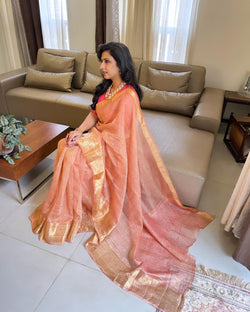 EE-W12263 Peach Tissue saree