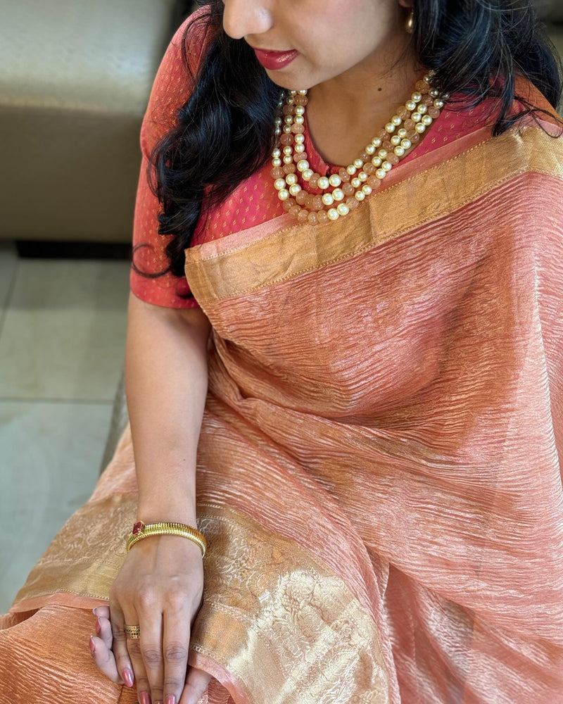 EE-W12263 Peach Tissue saree