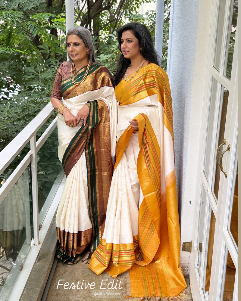 EE-X04804 Cream Kanjeevaarm silk sari