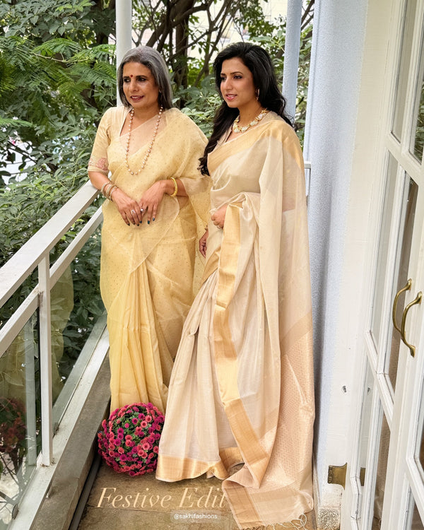 EE-V00772 Cream Sequin Saree