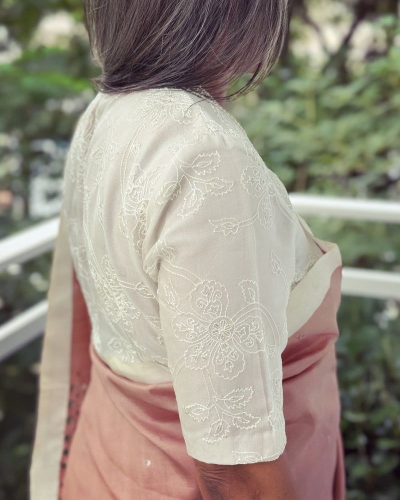 EE-X05390 Beige Cutwork Batik Sari