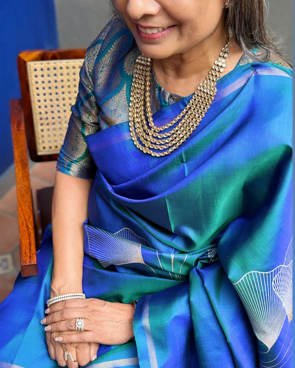 EE-X07531 Peacock Blue Kanchi Silk