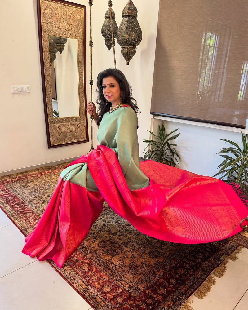 EE-X10415 Mint Green Pink Kanchi Sari