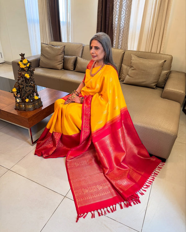 EE-X10412 Yellow Red Kanchi Sari