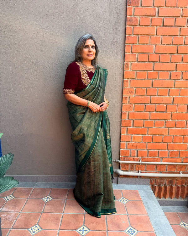 EE-X14934 Green rawsilk sari