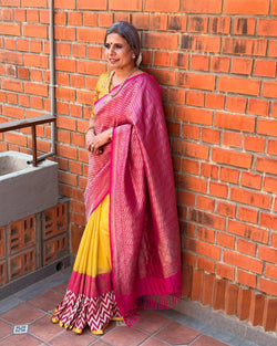 EE-X15531 Pink Banarsi Frill Sari