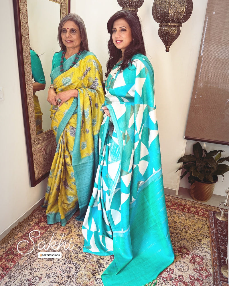 EE-X02114 Turquoise printed Kanchi Sari