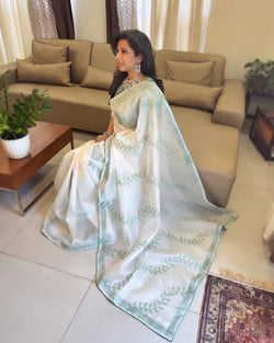 EE-W18291 White Organza Sari