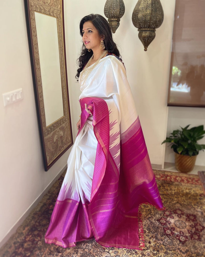 Cream And Pink Floral Organza Saree – Orgenza Store