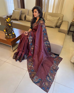 EE-X12133 Brown pure Tussar saree