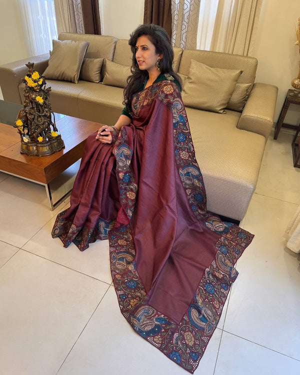 EE-X12133 Brown pure Tussar saree