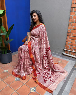 EE-X08571 Red Floral Kalamkari Sari