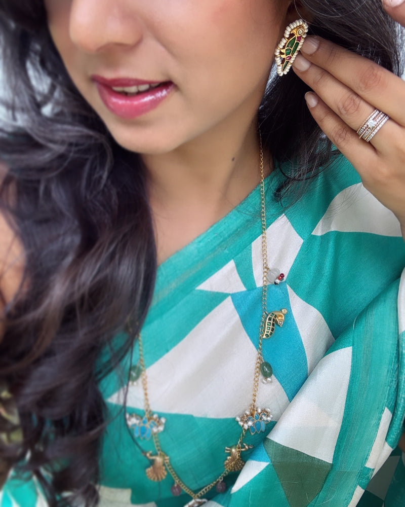 EE-X02114 Turquoise printed Kanchi Sari