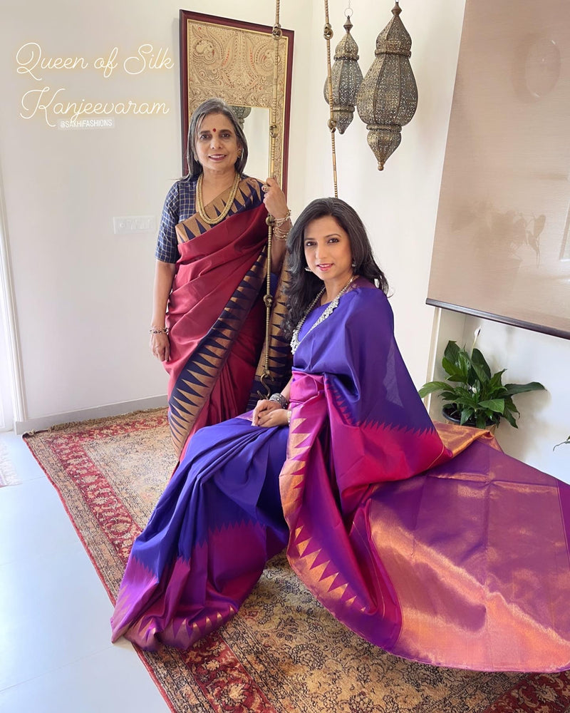 Buy Cute Fellow Temple Border Kanjivaram Jacquard Purple Sarees Online @  Best Price In India | Flipkart.com