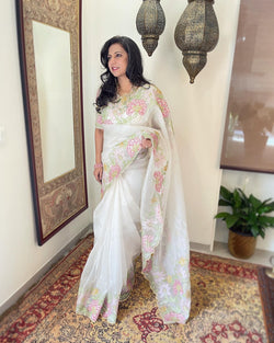 EE-V21212 White Organza Saree