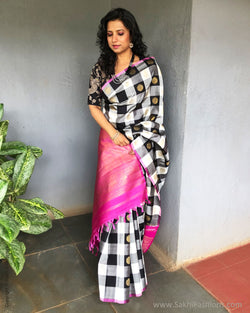 EE-S26081 Check Kanchi Silk Sari